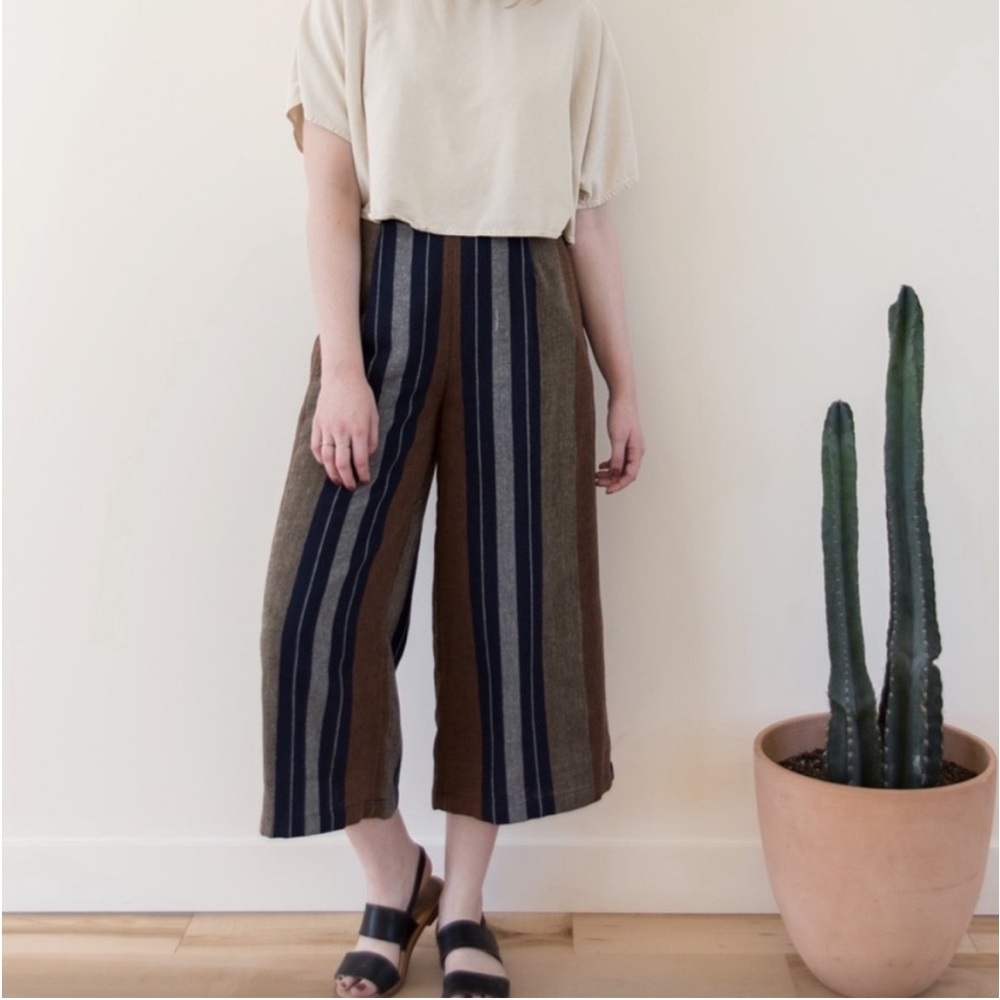 7115 by Szeki Cotton Striped Cropped Wide Leg Trouser Pants